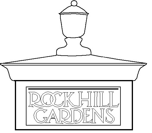 line drawing of rockhill gardens logo
